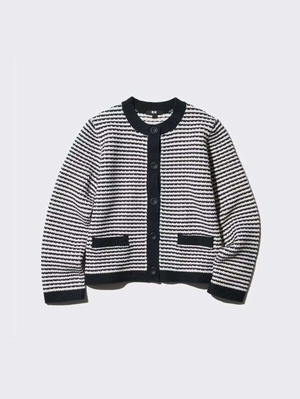 Uniqlo Knitted Short Jacket in Black/White Stripe Size M